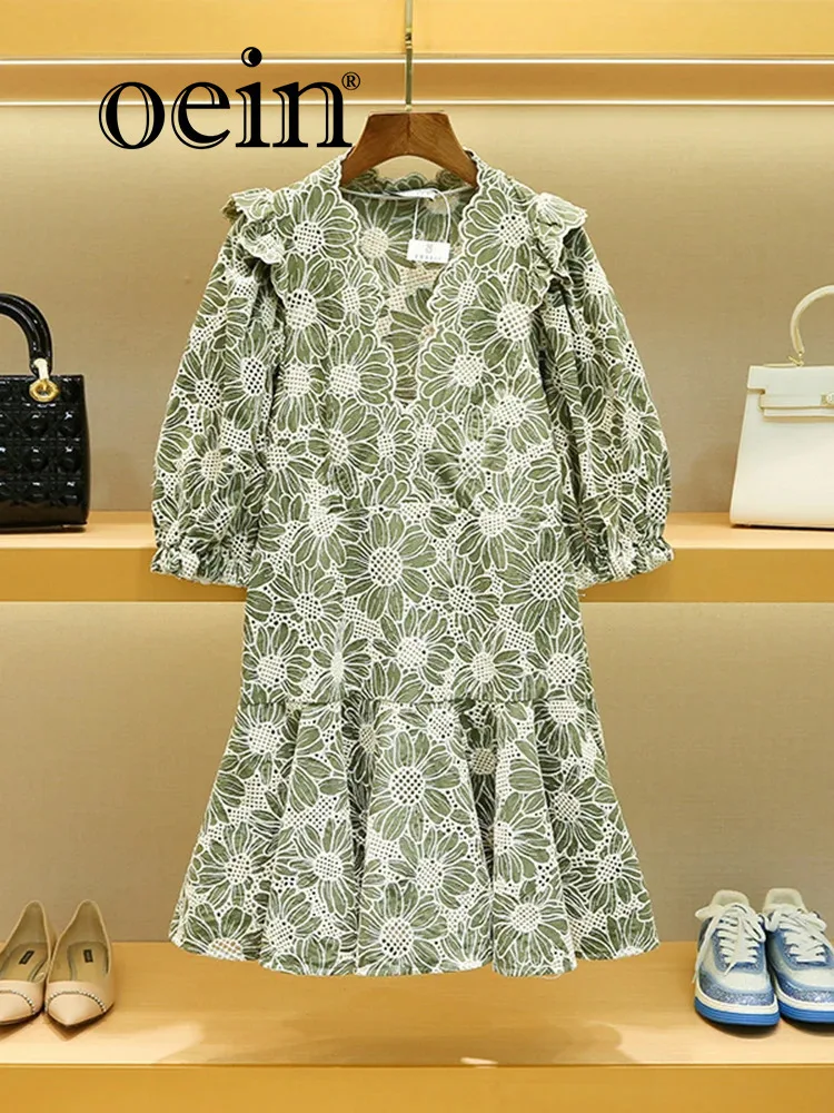 

[oein] 2024 Home Dress Spring New Women's Clothing French Embroidered Daisy Bubble Sleeves A-line Skirt for Children