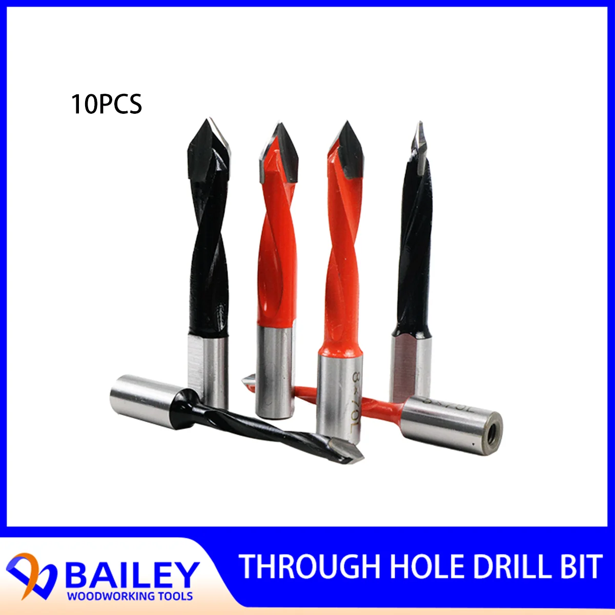 

BAILEY 10PCS Tungsten Carbide Alloy Through Hole Drill Bit Set Woodworking Tools CNC Router Hole Making Boring 70mm Length