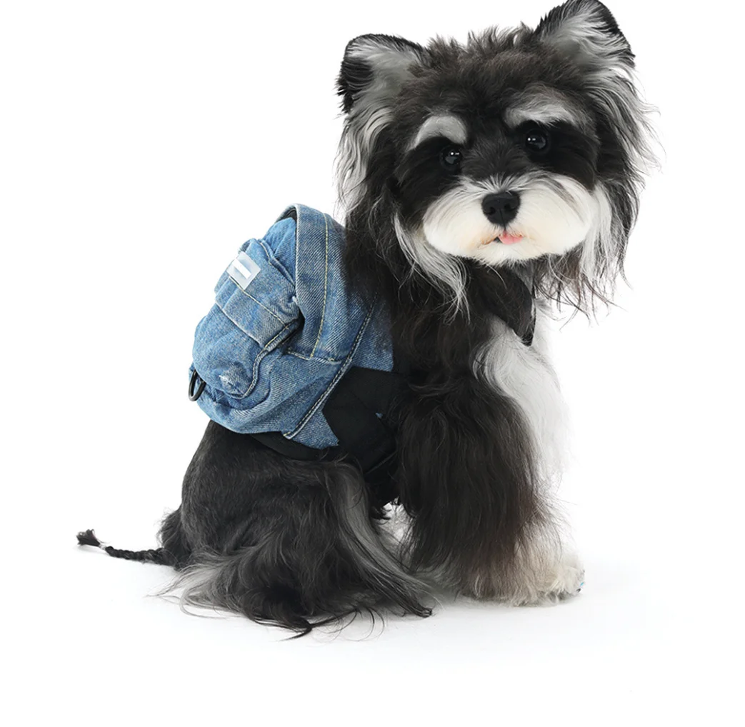 

Denim Dog Snack Backpack Harness Adjustable Pet Treat Bag for Small Dogs Outdoor Walking Accessory