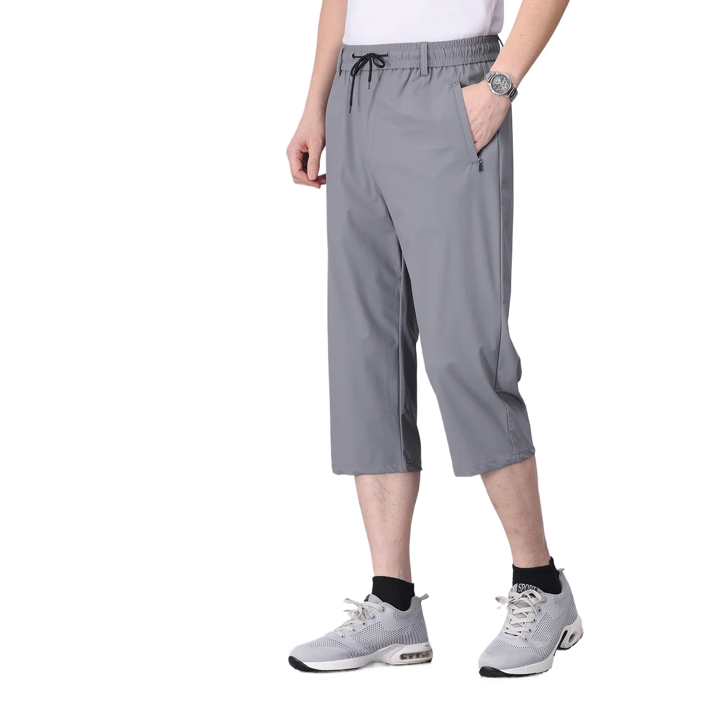 

Men's Fashion 8-Point Shorts Summer Solid Nylon Blend Elastic Ice Silk Shorts Daily Commute Simple Versatile Sports Casual Wear