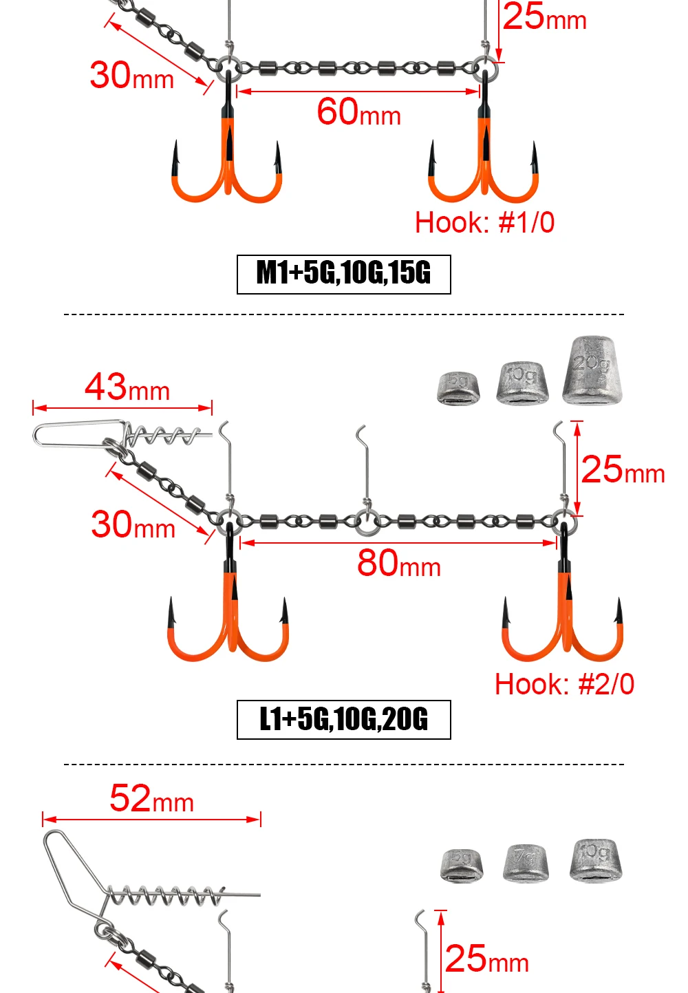Spinpoler Multi-Depth Flame Stinger Rig UV-Haken mit einstellbarem Sinkergewicht für weichen Köder, Hechtangeln, Köderguss, Trolling, Pesca – Detail 3