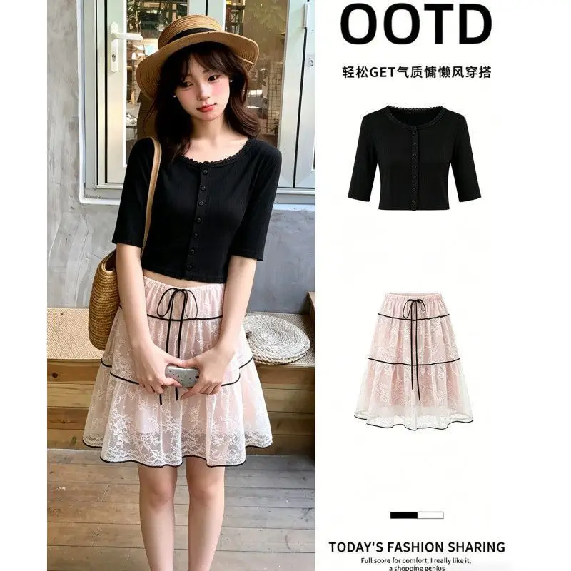 Sweet Ballet Coquette Tiered Lace Mini Skirt Elastic Waist Floral Mesh Ruffle A Line Women Kawaii Pink White Casual Short Skirt