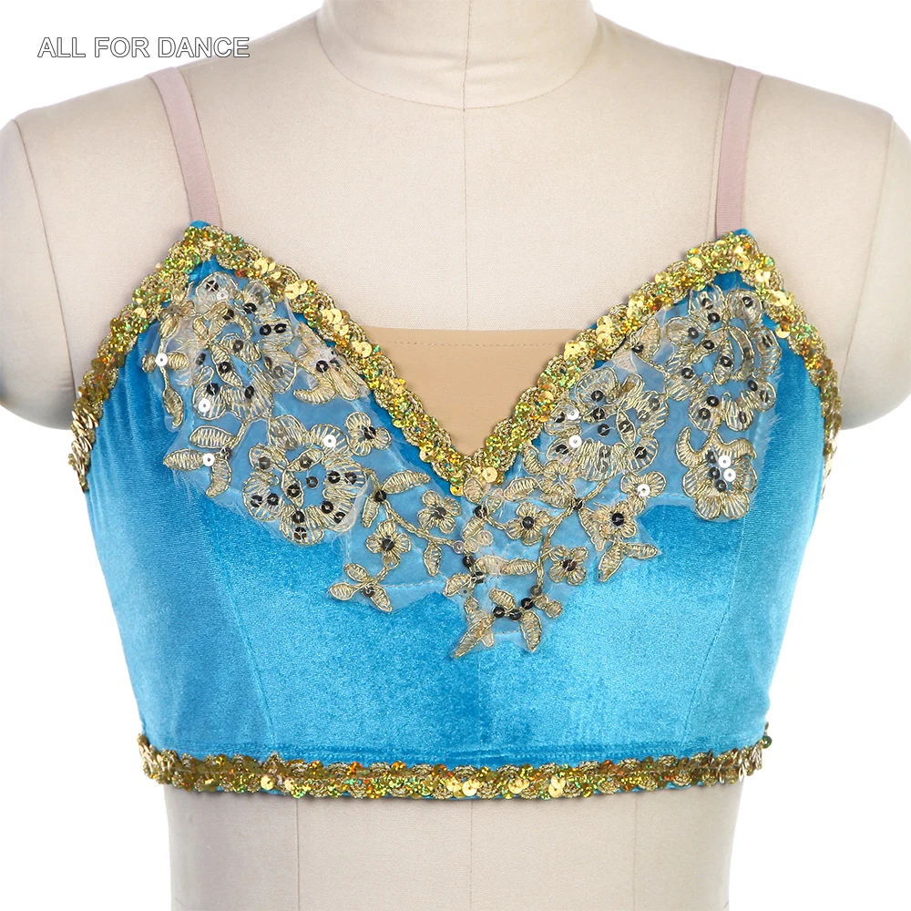 BLL479 Blue Velvet Bra Top with Seperated Pancake Tutu Skirt  Pre-Professional Ballet Dance Tutu Costume for Gilrs & Adult