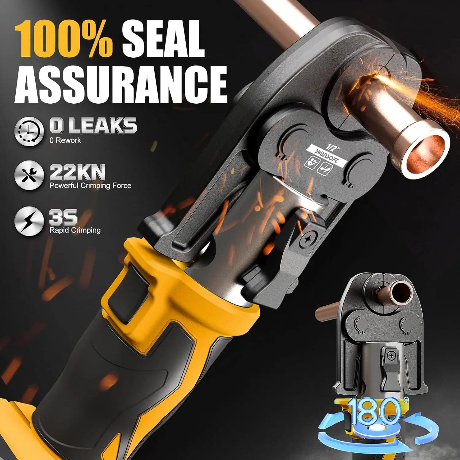 SWANSOFT 18V 22kN Electric Copper Pipe Press Tool, VUS 1/2