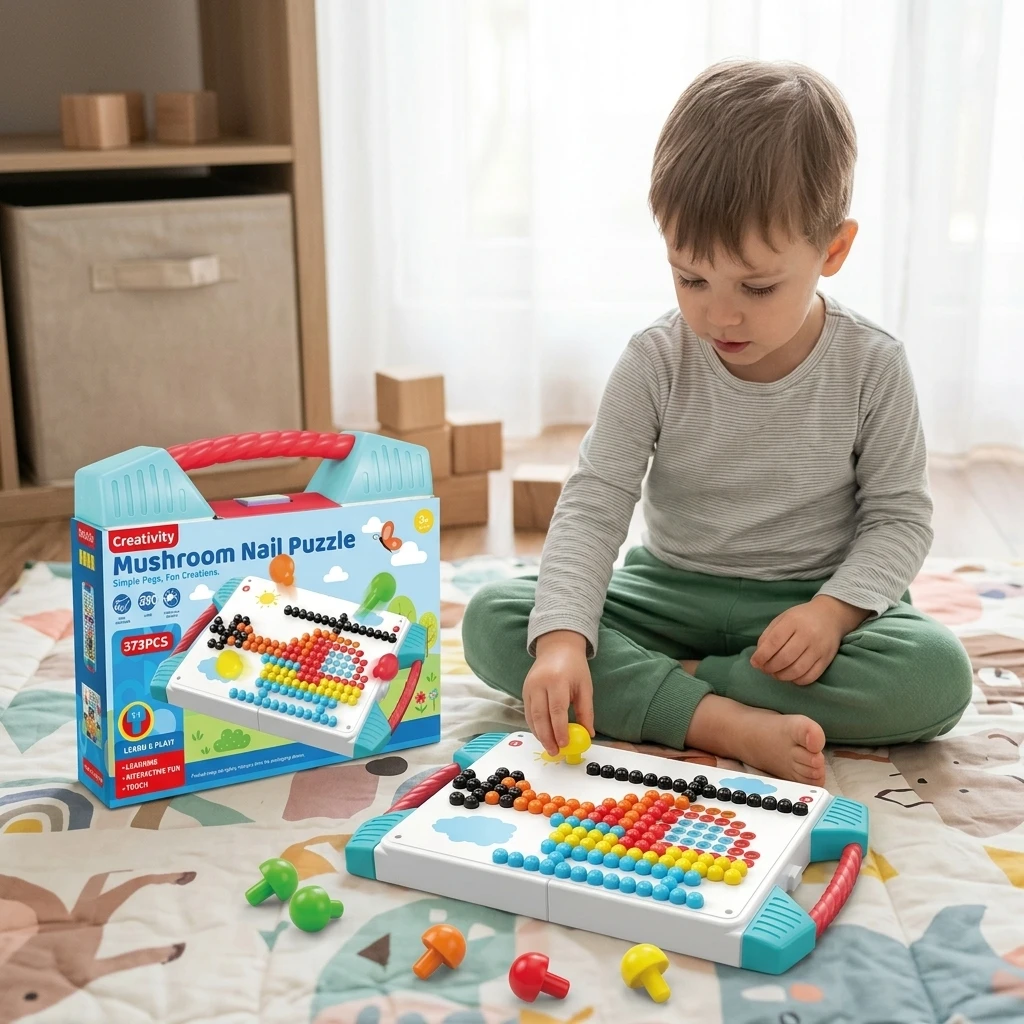 カラフルなきのこ型ネイルパズルペグボード3d組み立てブロック幼児向け幼稚園教育集中力トレーニングおもちゃabsセット