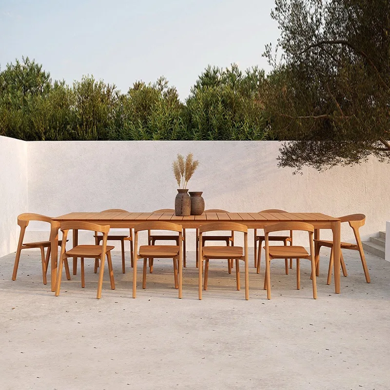 

Nordic Outdoor Teak Table And Chair Courtyard Combination Open-air Villa Garden Bed And Breakfast Waterproof Solid Wood Dining T
