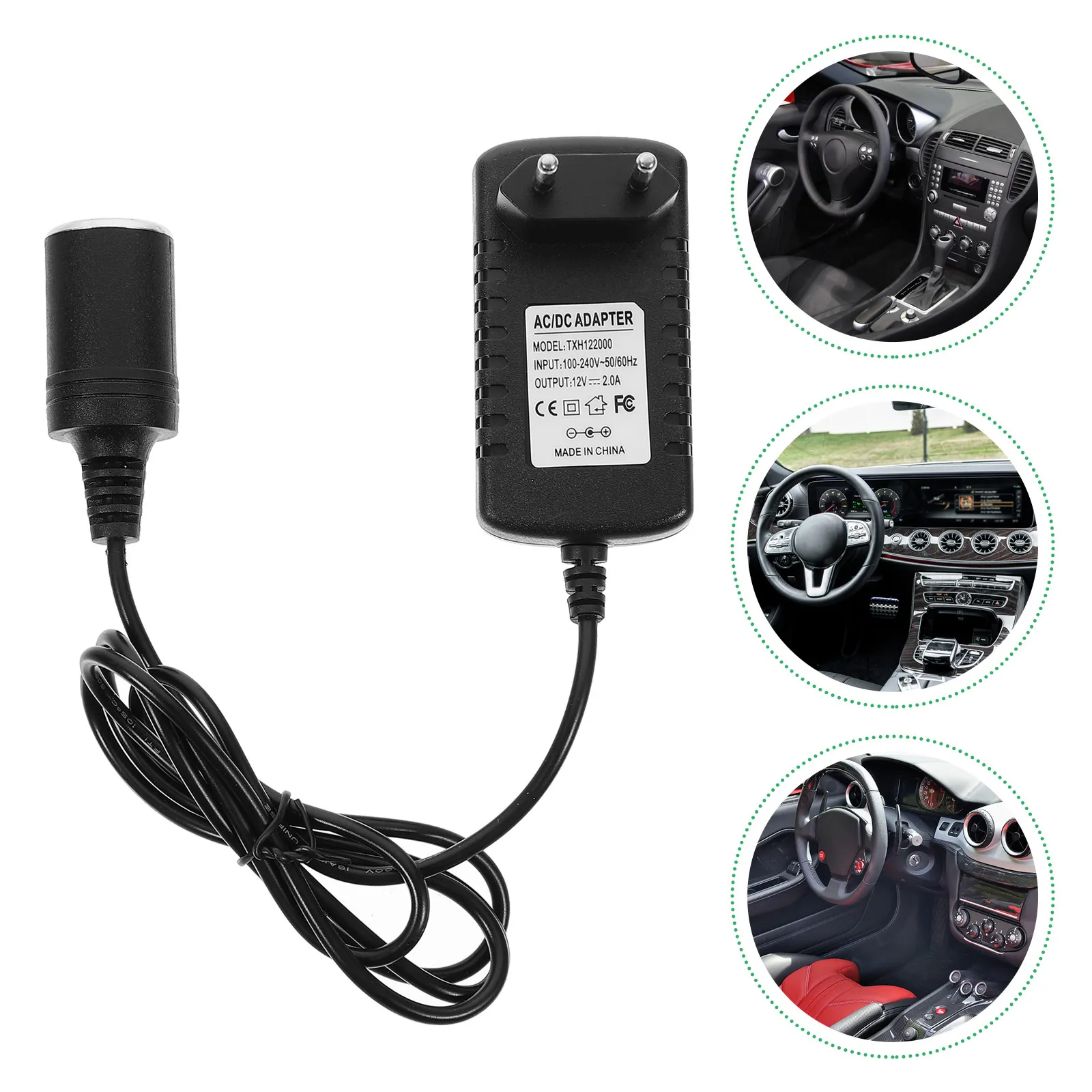 Car Power Converter 100V-240V to 12V 2A Eu Plug Compact Eco Friendly Safe for Dvr Fan Diffuser Air Compressor Vehicle Home Use