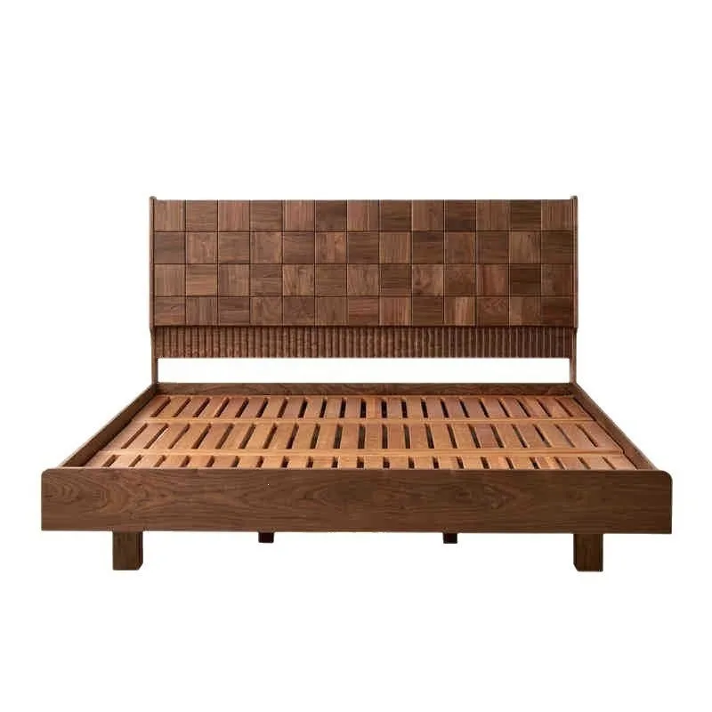 North American black walnut 1.8-meter double bed, all solid wood high box bed, Nordic simple and modern model, source factory