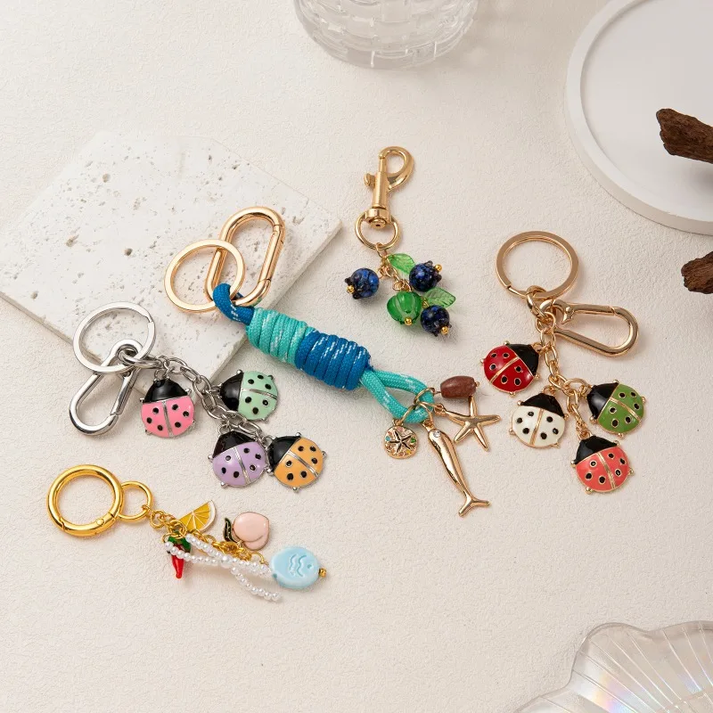 

Fashionable And Trendy Keychains Diy Bags Pendants Ladybug Braided Rope Accessories Keychain For Bags For Women