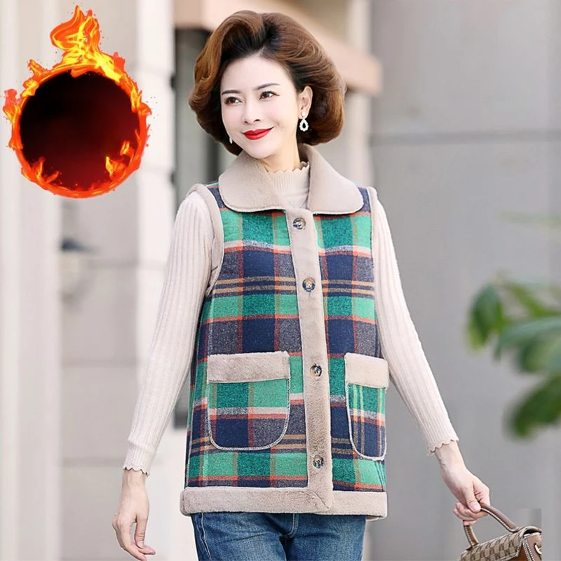 

Women Vest Fleece Sleeveless Jacket Two Sided Dressing Waistcoat Plaid Autumn Winter Cotton Coat Korean Fashion Outerwear New