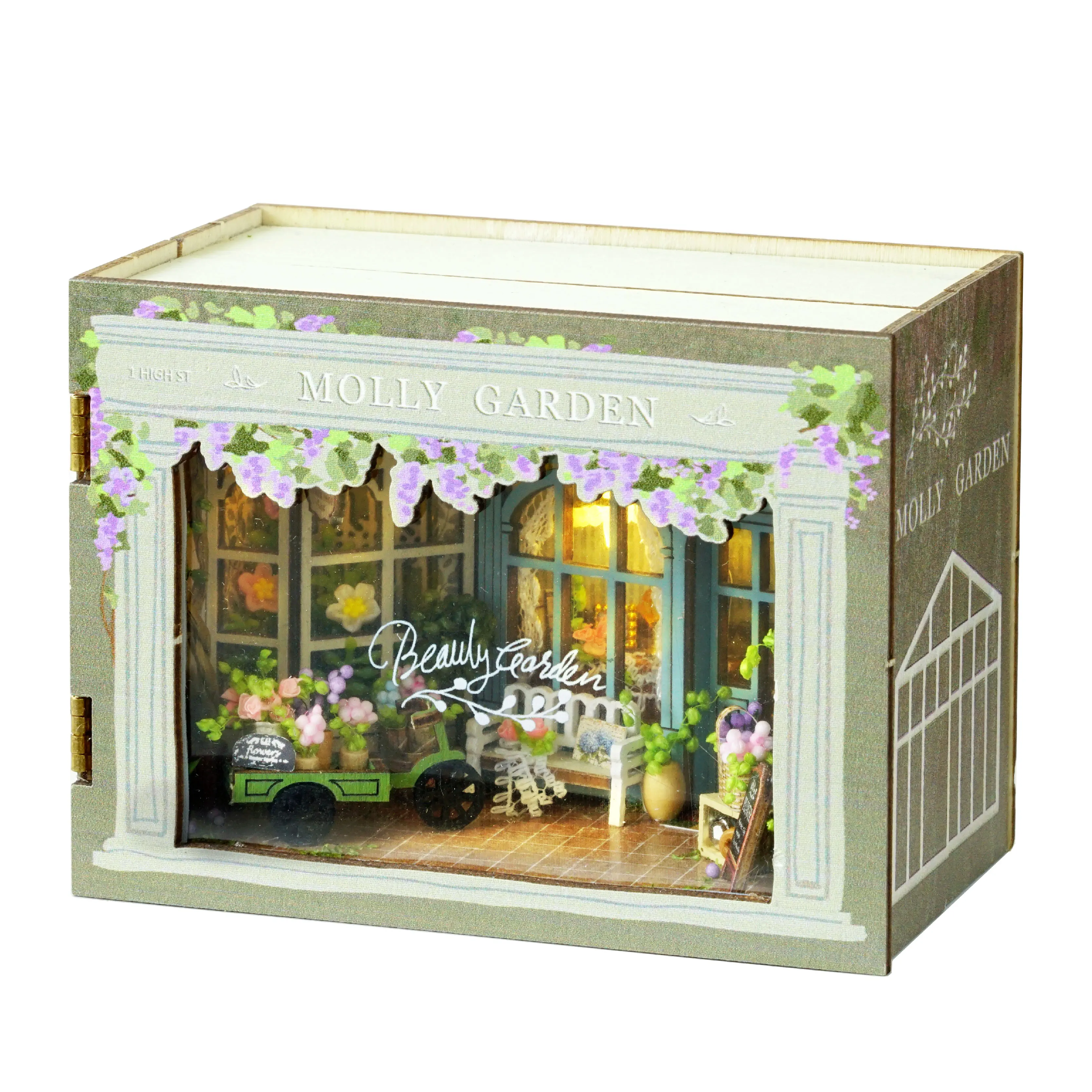 Kit modello in miniatura in legno fai-da-te Mini Box World Molly Garden Casa delle bambole Puzzle 3D Casa delle bambole con mobili per regali di amici