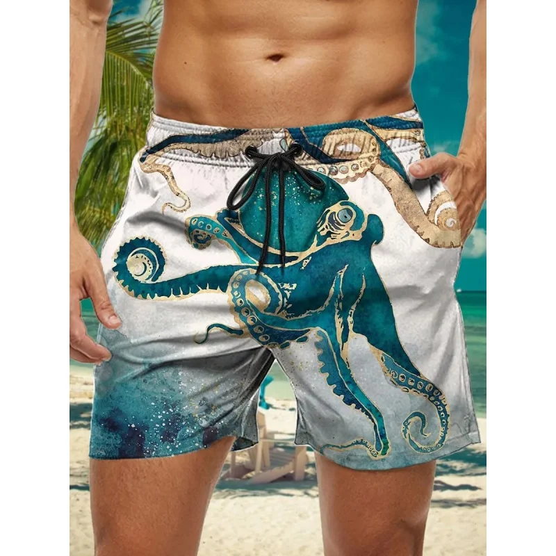 

Pineapple Parrot Graphic Swim Trunks For Men Marine Tentacle 3D Printed Beach Shorts Summer Casual Sport Loose Surf Short Pants