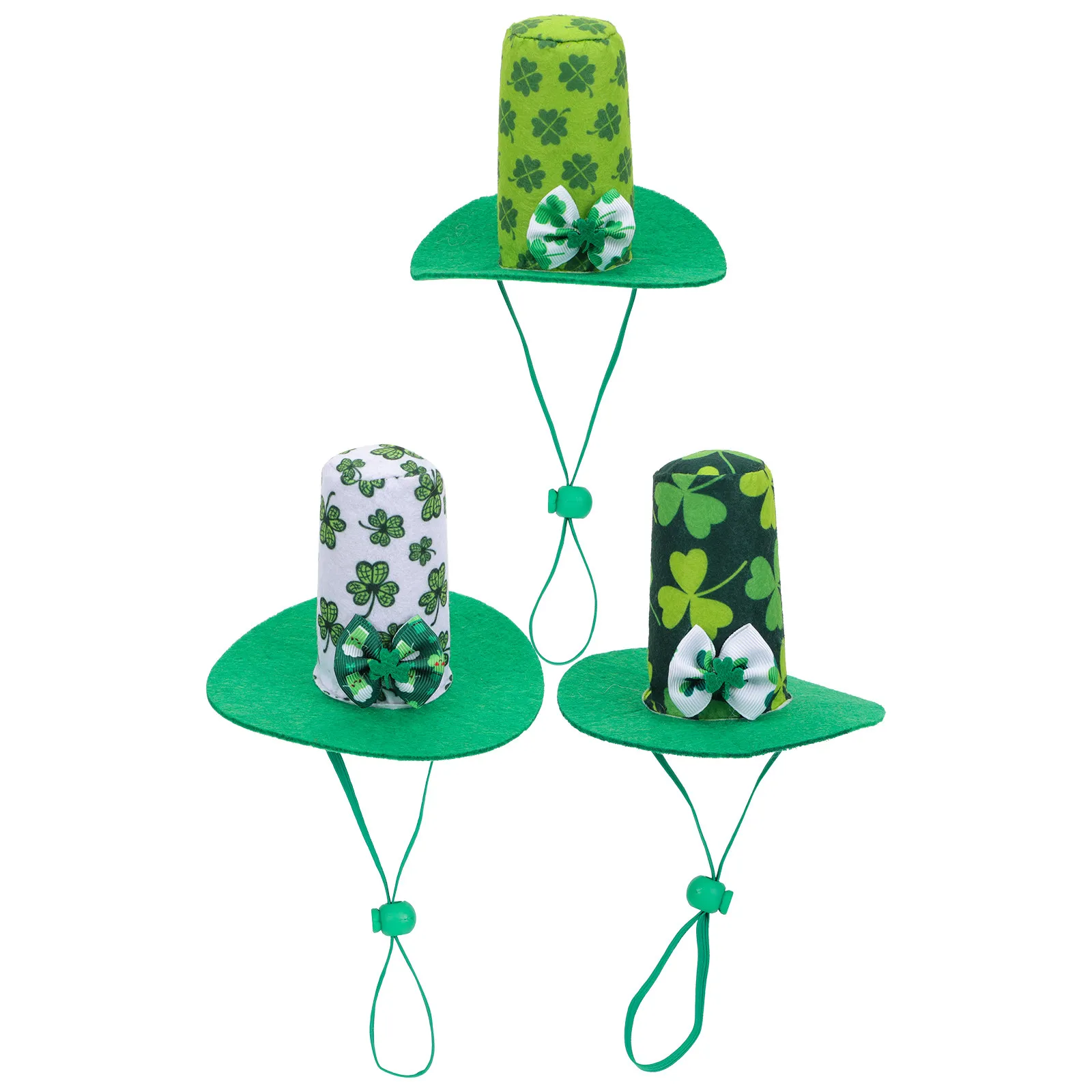 3Pcs Shamrock High Top Polyester Hats Unique Dressing Polyester Hat Accessories Funny Festival Mini Hats for St Paddy's Day