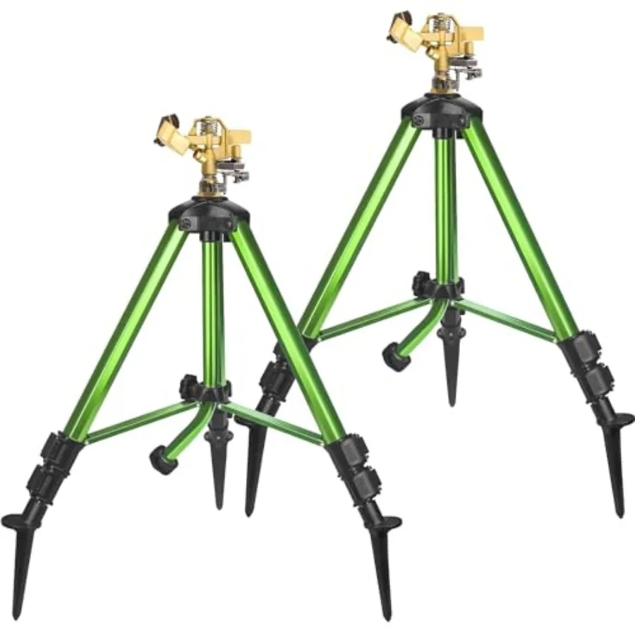 

Pack Impact Sprinkler on Tripod Base with Stakes 360 Degree Large Area Coverage Irrigator with Extension Legs Adjustable Brass