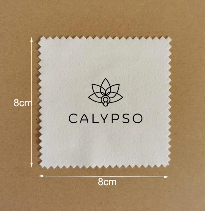 

500 PCS Custom Logo 8*8cm Micro Suede White Jewelry Polishing Cleaning Cloth Printed With Black Logo OPP Individually Wrapped