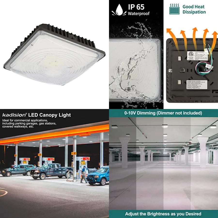 

80W LED Canopy Light for Gas Station Light, 8800lm 0-10V Dimmable 5000K Cold White 100-277V IP65 Waterproof, 9.6"x9.6" Square C