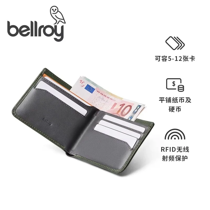 Bellroy Australia Hide & Seek Classic Genuine Leather Short Clip Minimalist Business Card Cowhide Men's Gift Wallet