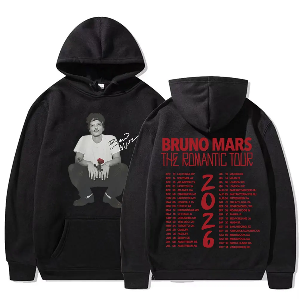 

Толстовки с графическим принтом Bruno Mars The Romantic Tour 2026 для мужчин и женщин, модные толстовки в стиле хип-хоп, поп-музыка, повседневные пуловеры высокого качества