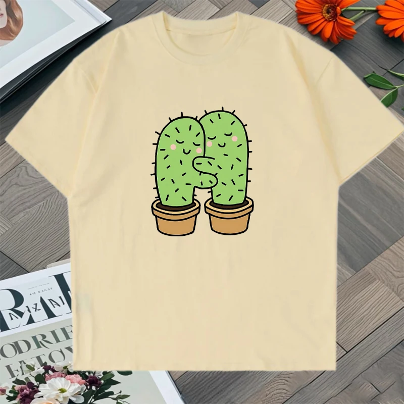 Summer Trend Cactus Funny Print Streetwear T-Shirts Harajuku Y2K 100% Cotton Short Sleeve popular Tee shirt harajuku Unisex Tops