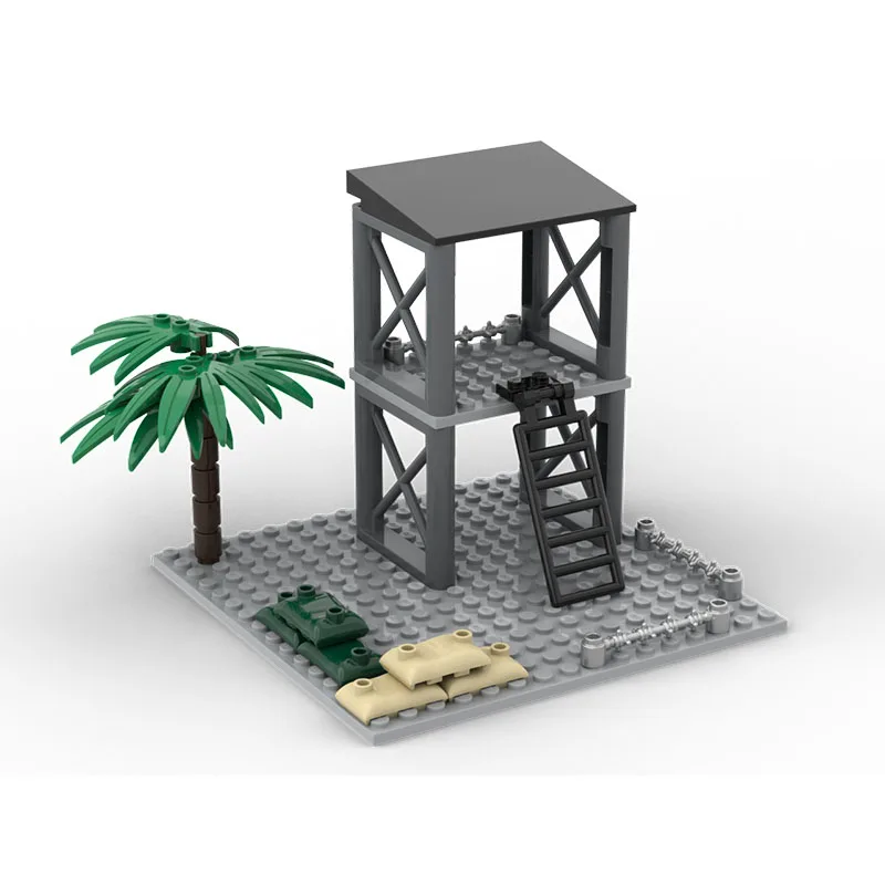 Military Base Observation Tower Turret Cannon Weapon Small Particle Moc Building Block Model DIY Boy Stem Toy Gift
