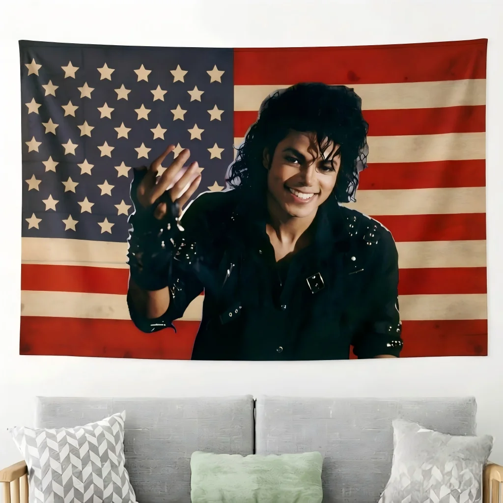 Michael Jackson American Flag Tapestry Polyester Wall Hanging Retro Pop Star Decor for Bedroom Music Room Home Aesthetic Wall
