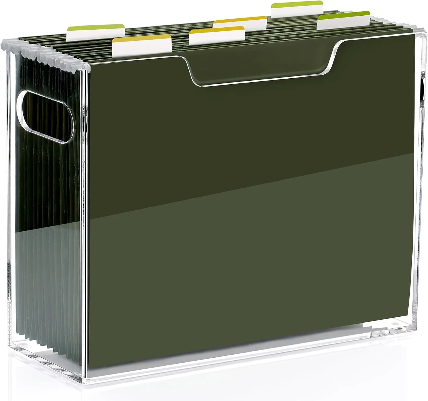 

Acrylic hanging document organizer in letter paper size, transparent portable document organizer with handle.