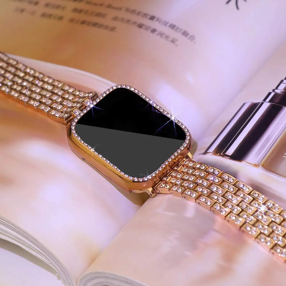 Metal Strap for Apple Watch Band 41mm 45mm 40mm 44mm Woman Diamond Stainless Steel Link Bracelet iWatch 9 8 7 6 SE 5 Accessories