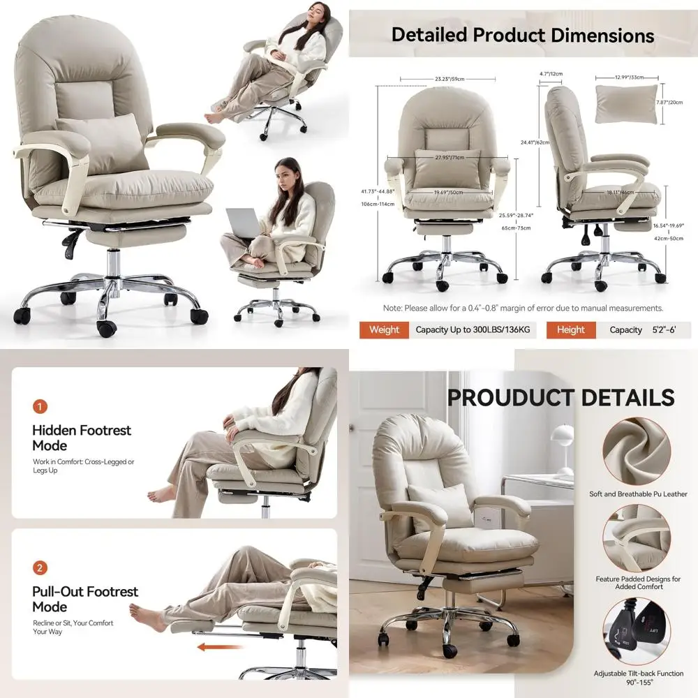 

Эргономичное офисное кресло с откидной спинкой, подставкой для ног и колесами, исполнительное кресло из искусственной кожи со средней спинкой для удобных сидений