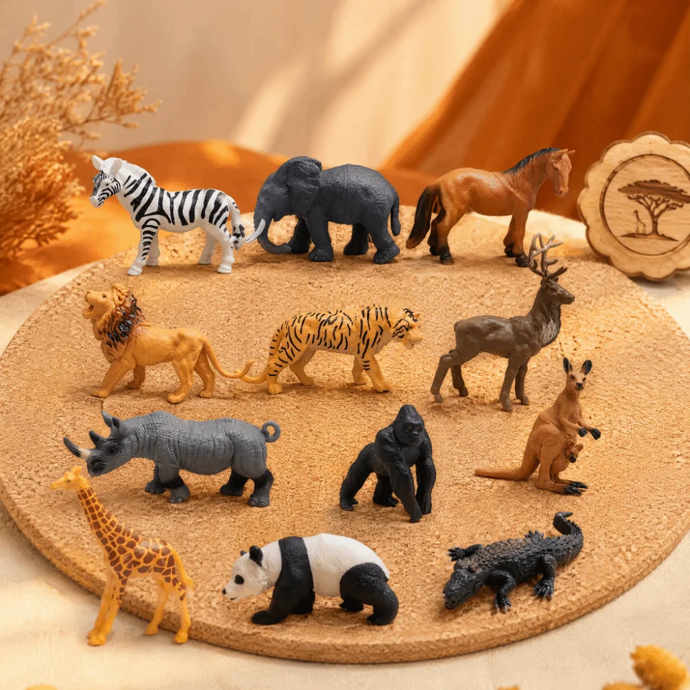 12pcs/set Collection Simulated Lion Wild Animal Model Tiger Panda Animal Figurines Realistic Giraffe Zoo Animal Model Jungle