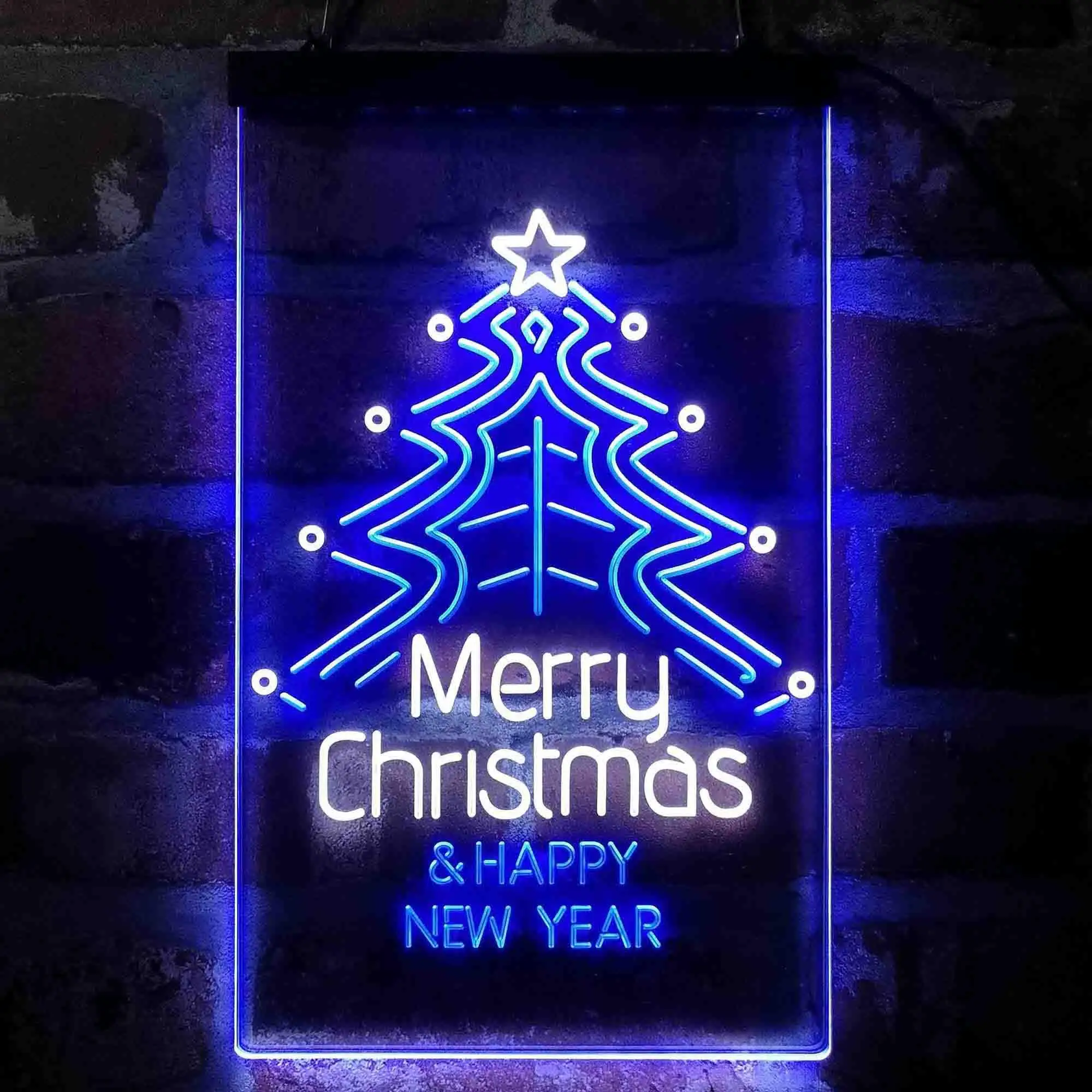 Merry Christmas Tree & Happy New Year Dual Color Led Neon Sign st6-i4119