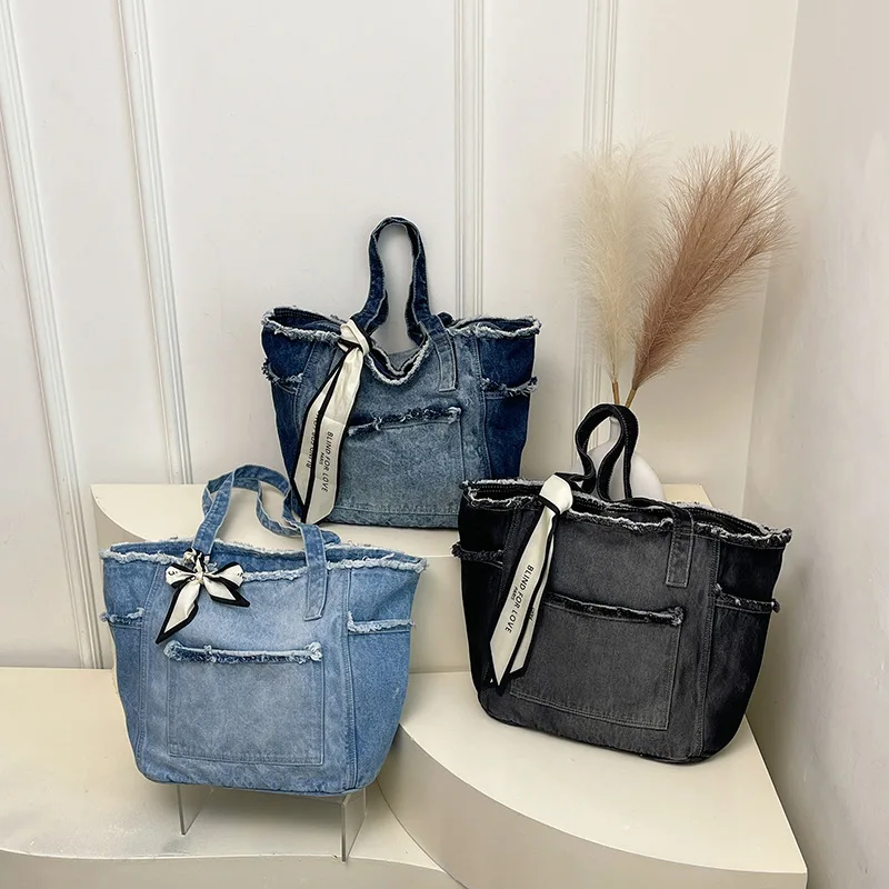 

New Fashion Premium Denim Shoulder Crossbody Bag Large Capacity Tote Handbag