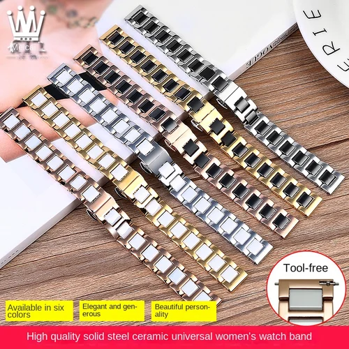 Imagen 2 del producto Correa de reloj de cerámica de acero inoxidable de liberación rápida para hombre y mujer, pulsera de moda 12 14 16 18 20 22mm, correa de reloj de oro rosa blanco y negro