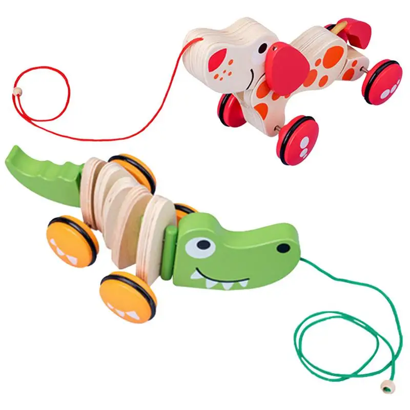 Wooden Pull Toys Wooden Puppy Toddler Toy Walking Toy Push Developmental Pull Toys Kids Toy With String For Boys & Girls