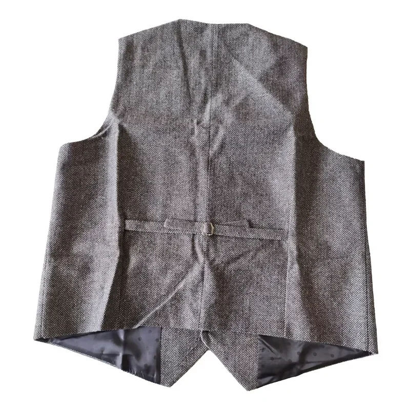 Új men's Teendő Angol kosztüm vests tömör v-neck Alaki ruhát vests multi pockets Alkalmi Csekély Ujjatlan kabát számára groosmen esküvői