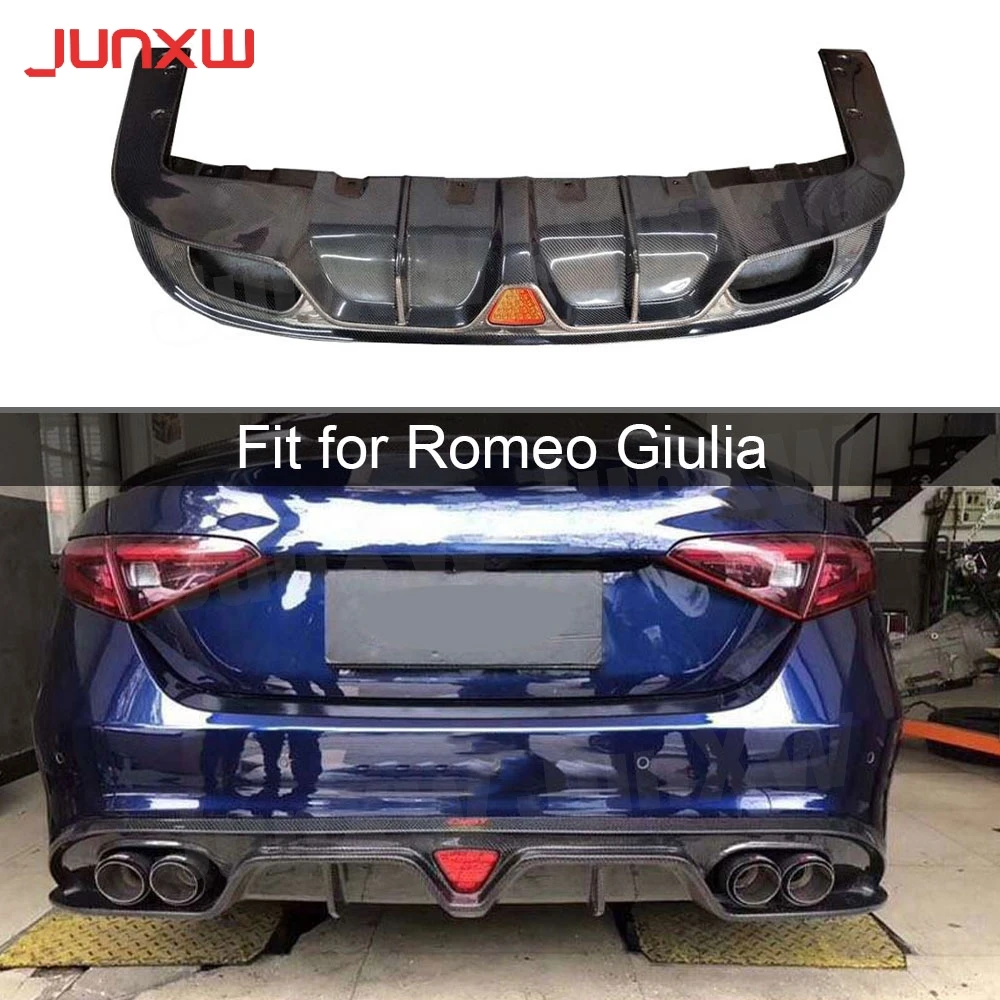 

Carbon Fiber Rear Lip Diffuser Spoiler With Lamp for Alfa Romeo Giulia Sedan 4 Door 2016 2017 FRP Bumper Guard Cars Accessories