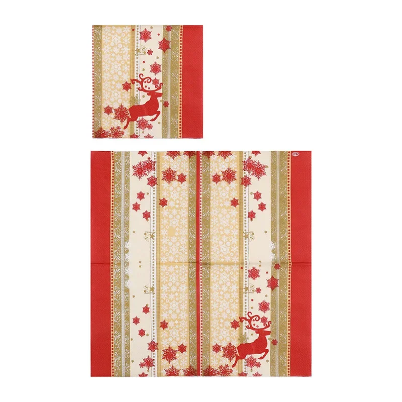 Servilletas de papel con estampado de alce para fiesta temática navideña, manteles individuales de 2 capas, color rojo y dorado, serie navideña colorida, 33cm, 10/20 piezas