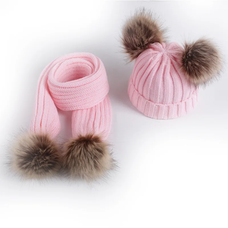 Baby Girls Boys Winter Hat Scarf Set Infant Toddler Knit Pom-pom Beanie Hat Scarf Winter Warm Set Skiing Hat Cap 0-3 Years