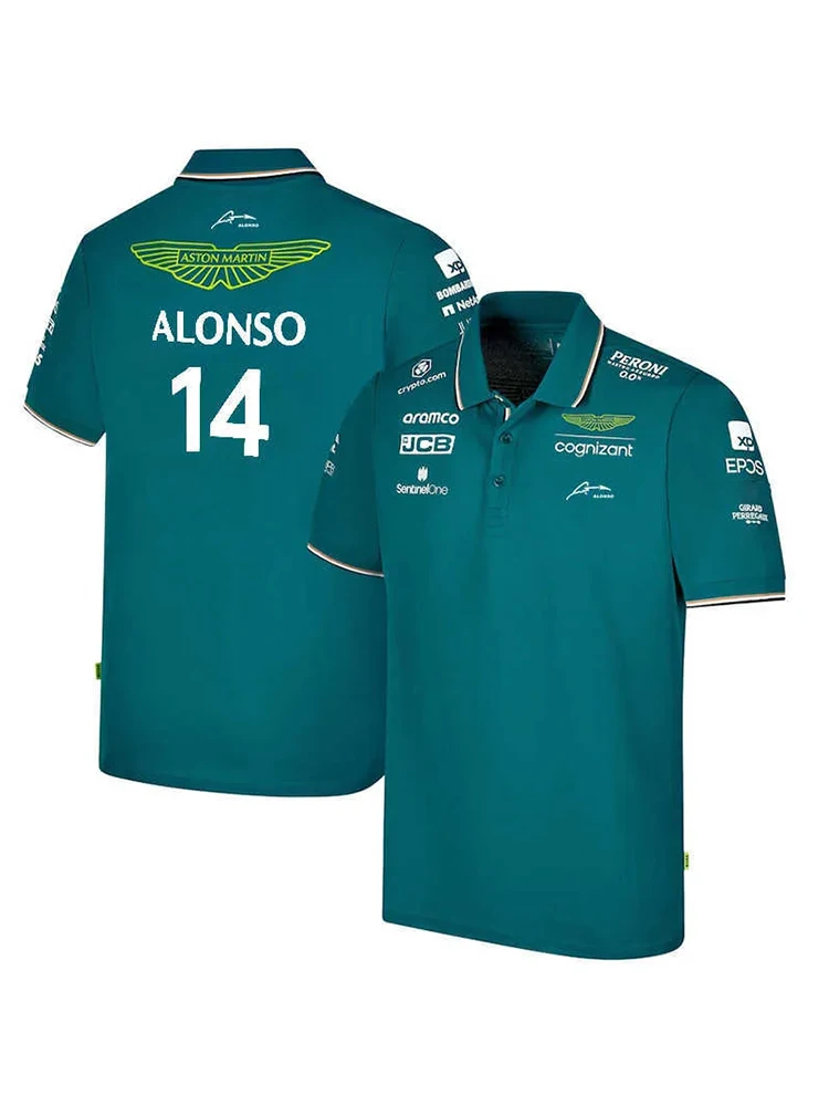 Aston Martin Racing Team Training Street Style Polo à boutons Fernando Alonso 14 Vêtements à manches courtes pour hommes et femmes