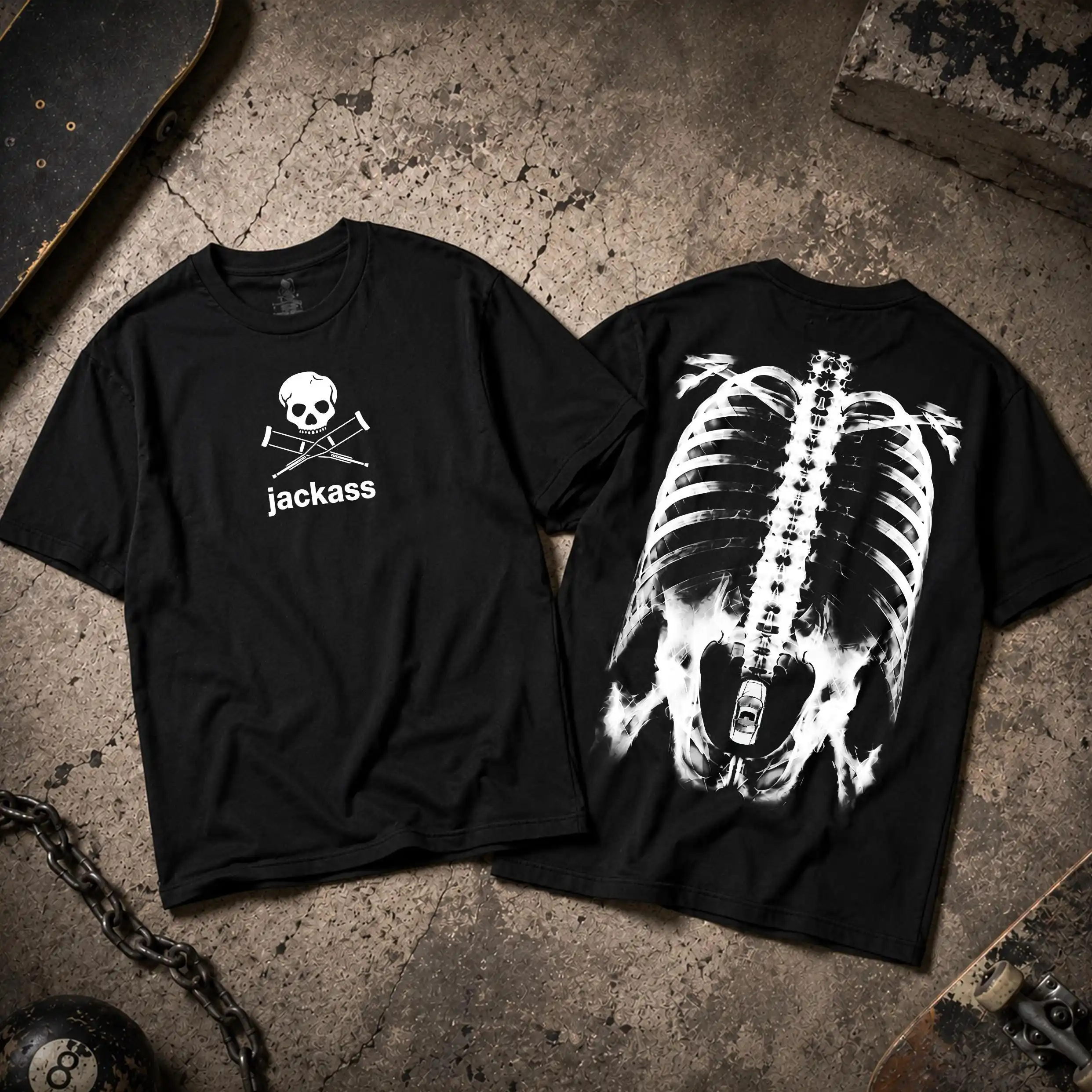 T-shirt Jackass Ryan Dunn X-Ray, T-shirt graphique Jackass Skeleton, T-shirt vintage sur le thème du cinéma