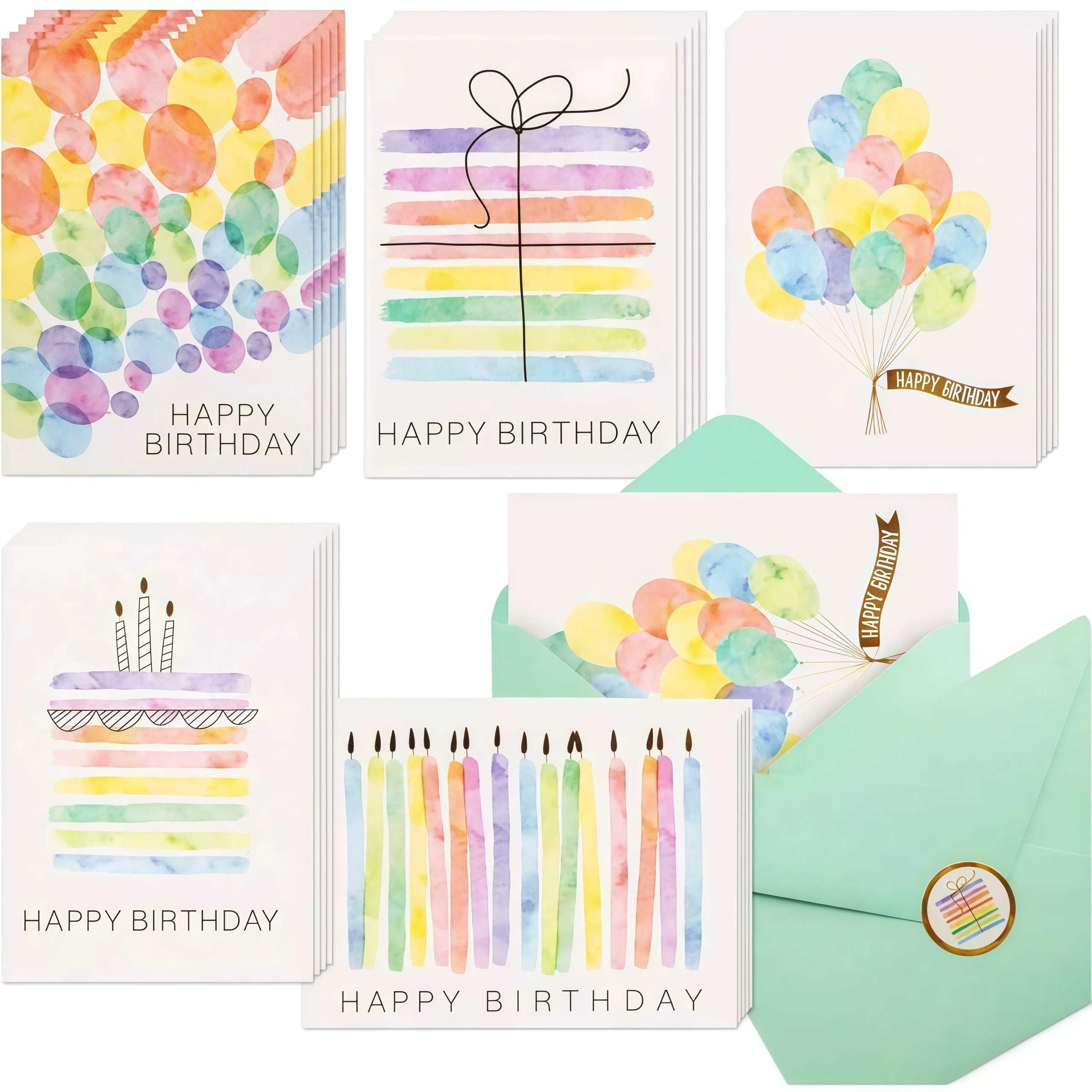 

50/100PCS 4X7 Happy Birthday Cards Bulk with Envelopes and Stickers Message Card Party Invitation Card For Office BDAY Greeting