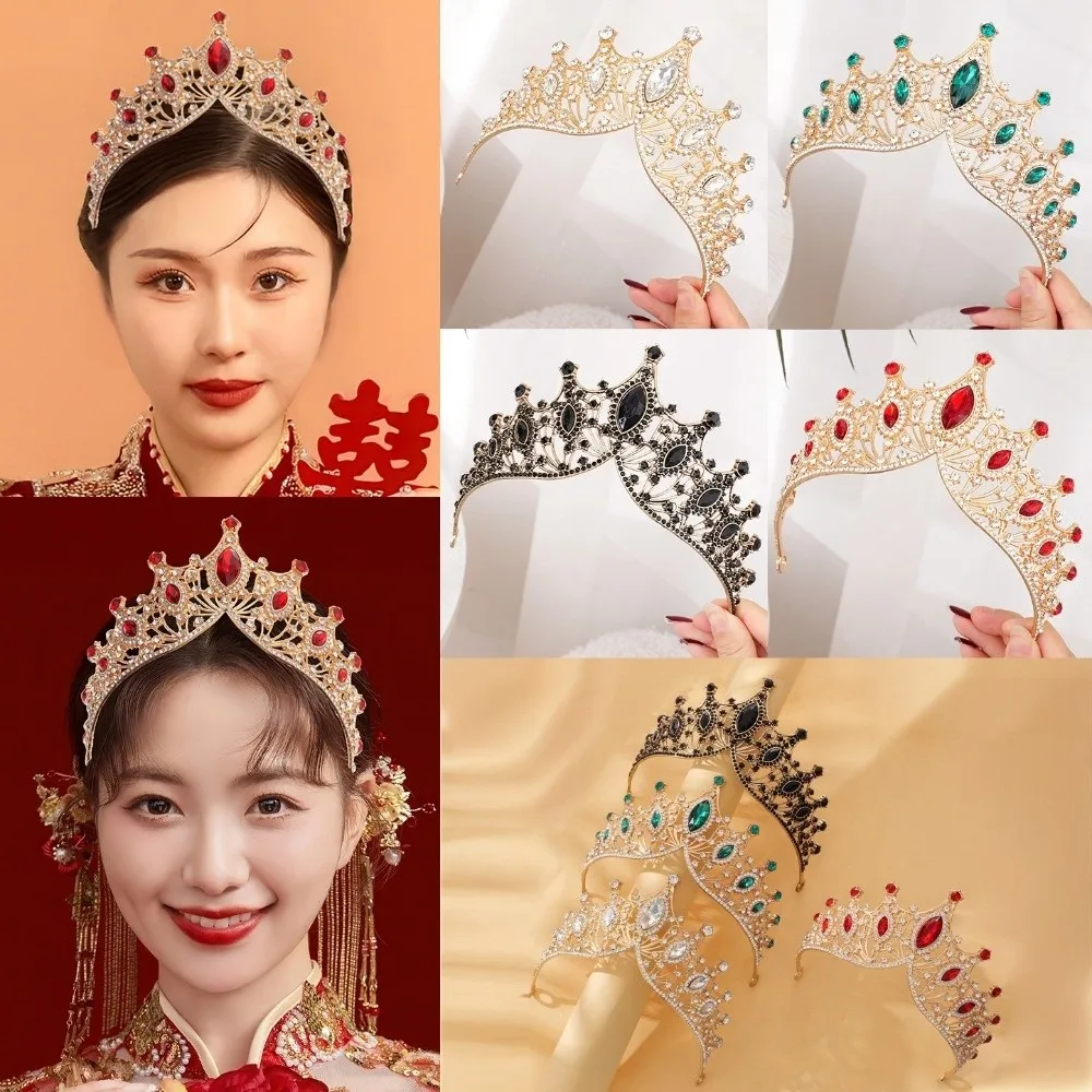 Vintage Berlian Imitasi Ratu Putri Mahkota Paduan Barok Kristal Tiara Aksesoris Rambut Gaun Prom Perhiasan Hadiah Ulang Tahun