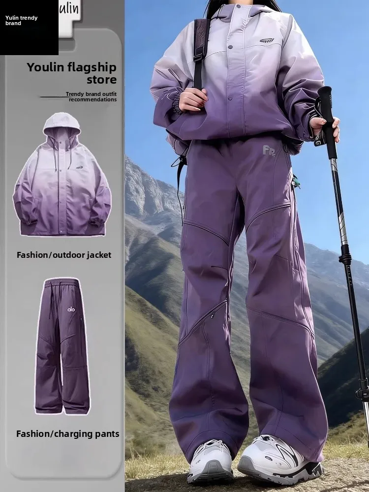 

Комплект для активного отдыха: ветрозащитная и водонепроницаемая куртка с подкладкой из флиса для мужчин и женщин, осенне-зимняя, с воротником-стойкой, утепленная...