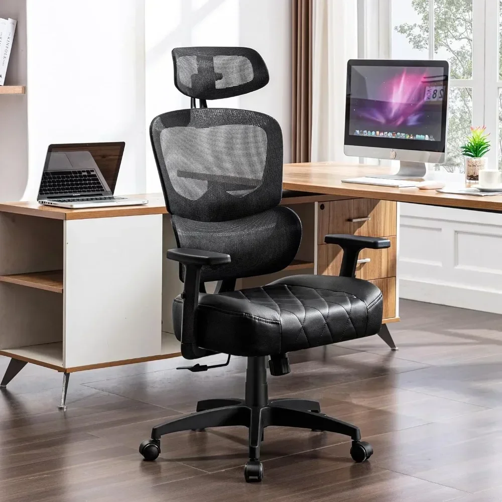 Rotating ergonomic high backrest mesh office chair with adjustable headrest armrest, backrest tilt function, lumbar support