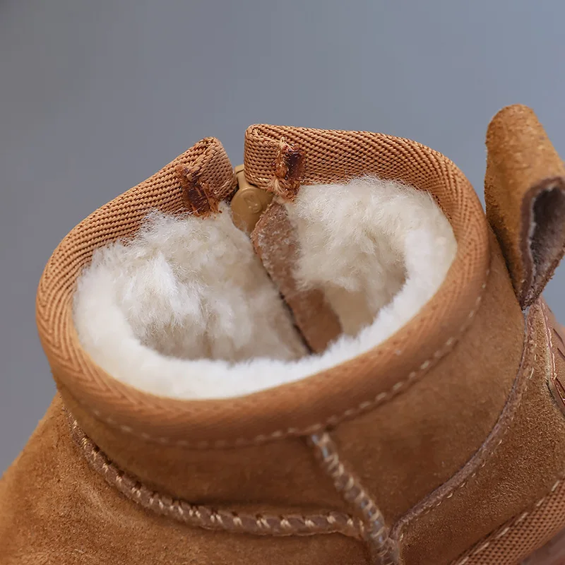 Baby Soft Suede Leather Snow Boots Boys Girls Warm Thicken Fur Cotton Shoes Children Anti-slip Warm Winter Boots