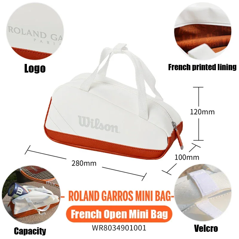 Wilson 2024 Roland Garros Mini Tour Bag Tennis Miniature Bag Racquet Travel Small Hand Bag Tennis Accessories Bag Leather Bronze