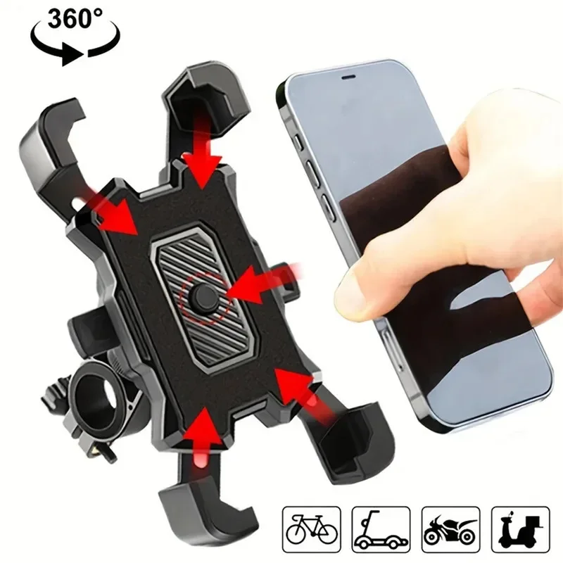 4-Klauen Stoßfeste Fahrrad- und Motorrad-Handyhalterung mit Ein-Knopf-Autolock, 360° Verstellbare Lenker-Handyhalterung, Universelle Smartphone-Halterung