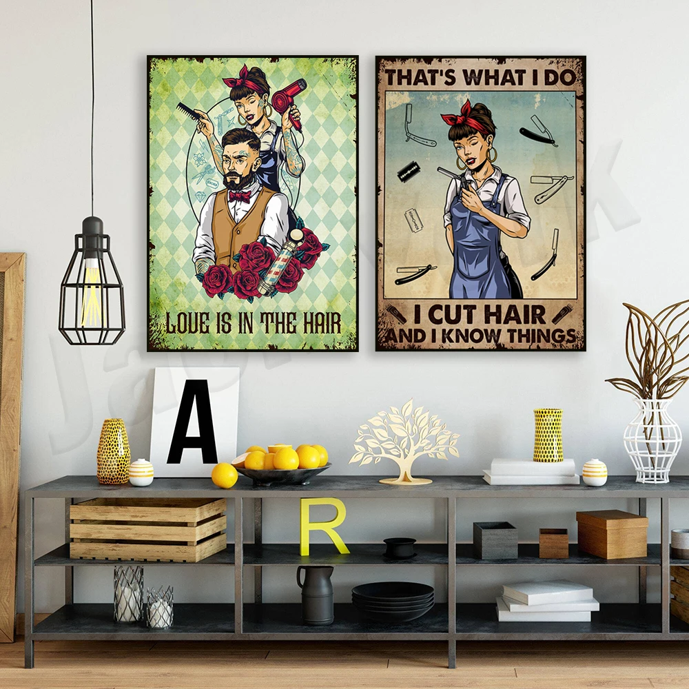 Love Is In The Hair Poster, Vintage Hairdresser Poster, Hairdresser and Barber, Hair Salon Decor Wall Art, Home Decor Poster