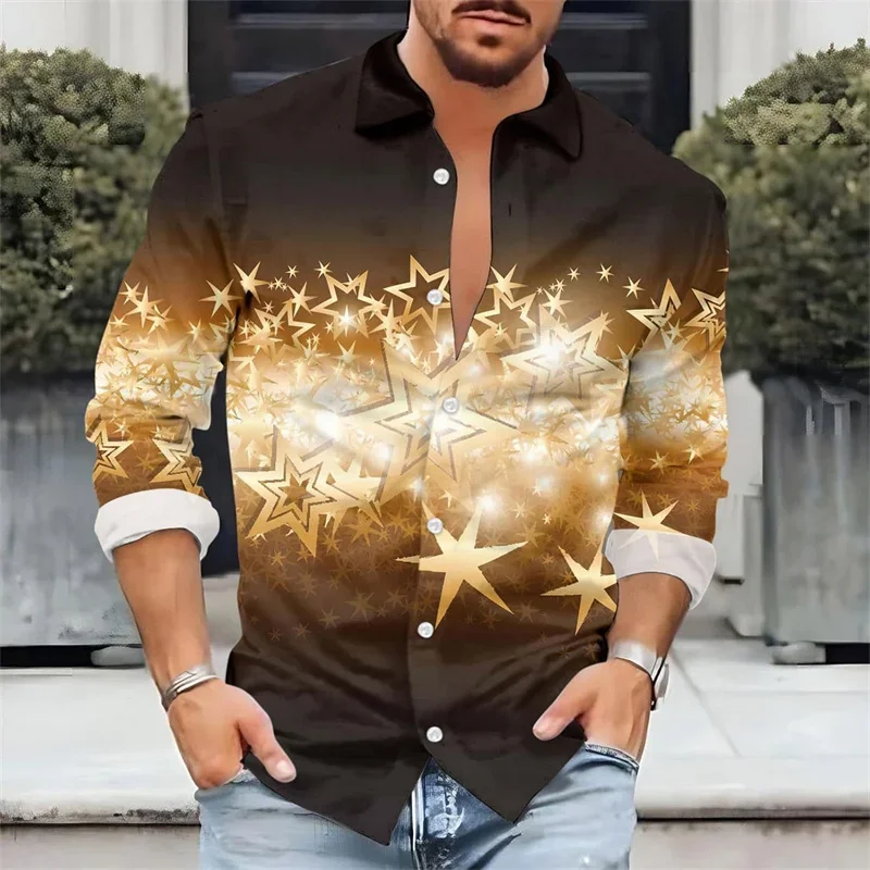 2025 classic shirt 3D printed long sleeved high-end men's shirt fashionable daily street party Christmas style Christmas tree