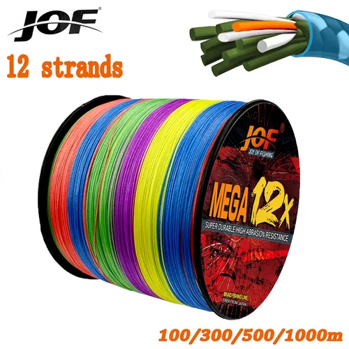 JOF X12 1000-100M hilo de pescar multifilamento PE trenzado 12 hebras línea de PE fuerte de alta calidad pesca en el mar agua salada 11,3-54,5 KG