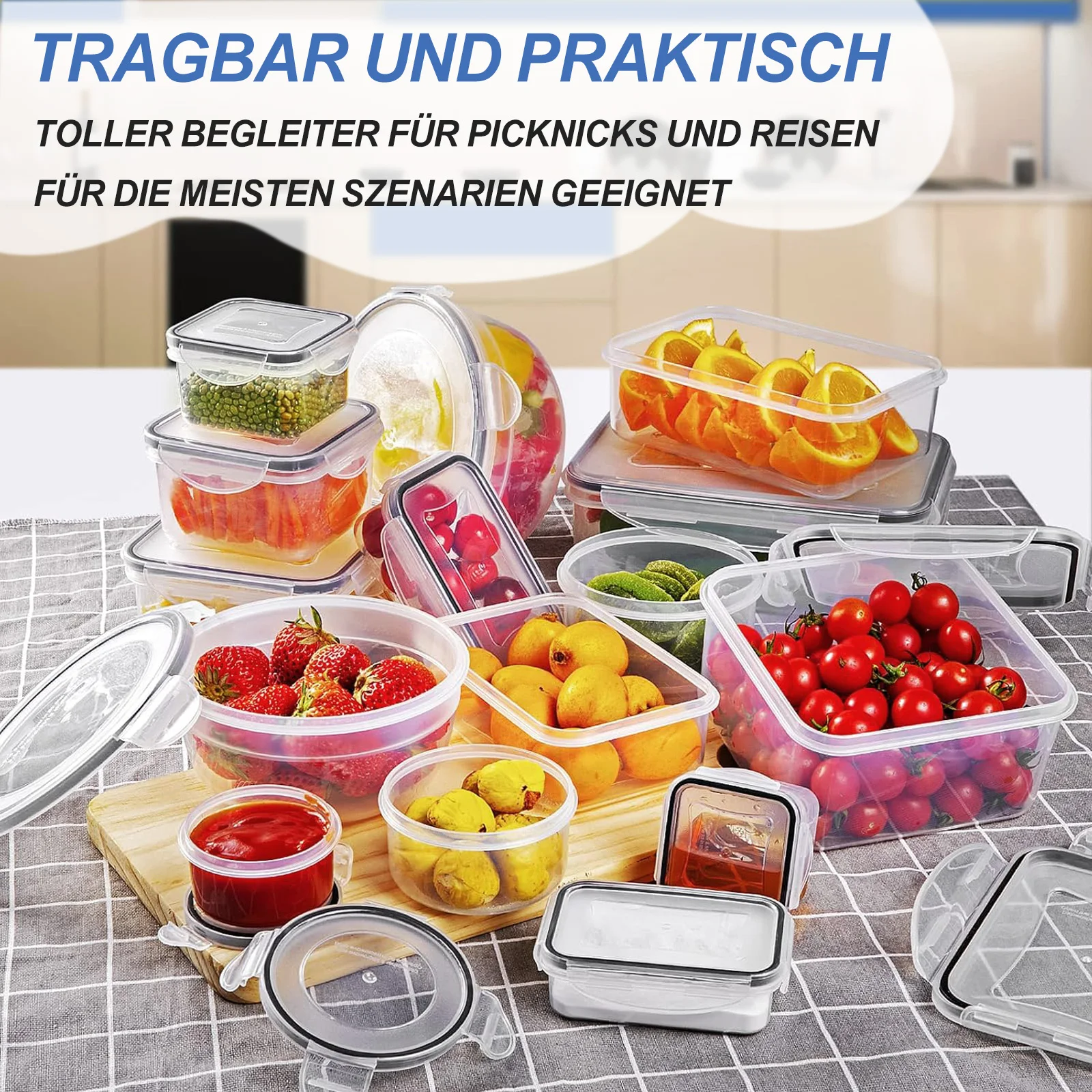 26pcs BPA-freie luftdichte Lebensmittelbehälter (26 Behälter, 26 Deckel) Küchenutensilien Geeignet für tragbare Lagerung trockener Güter / Obst / Gemüse – Detail 5